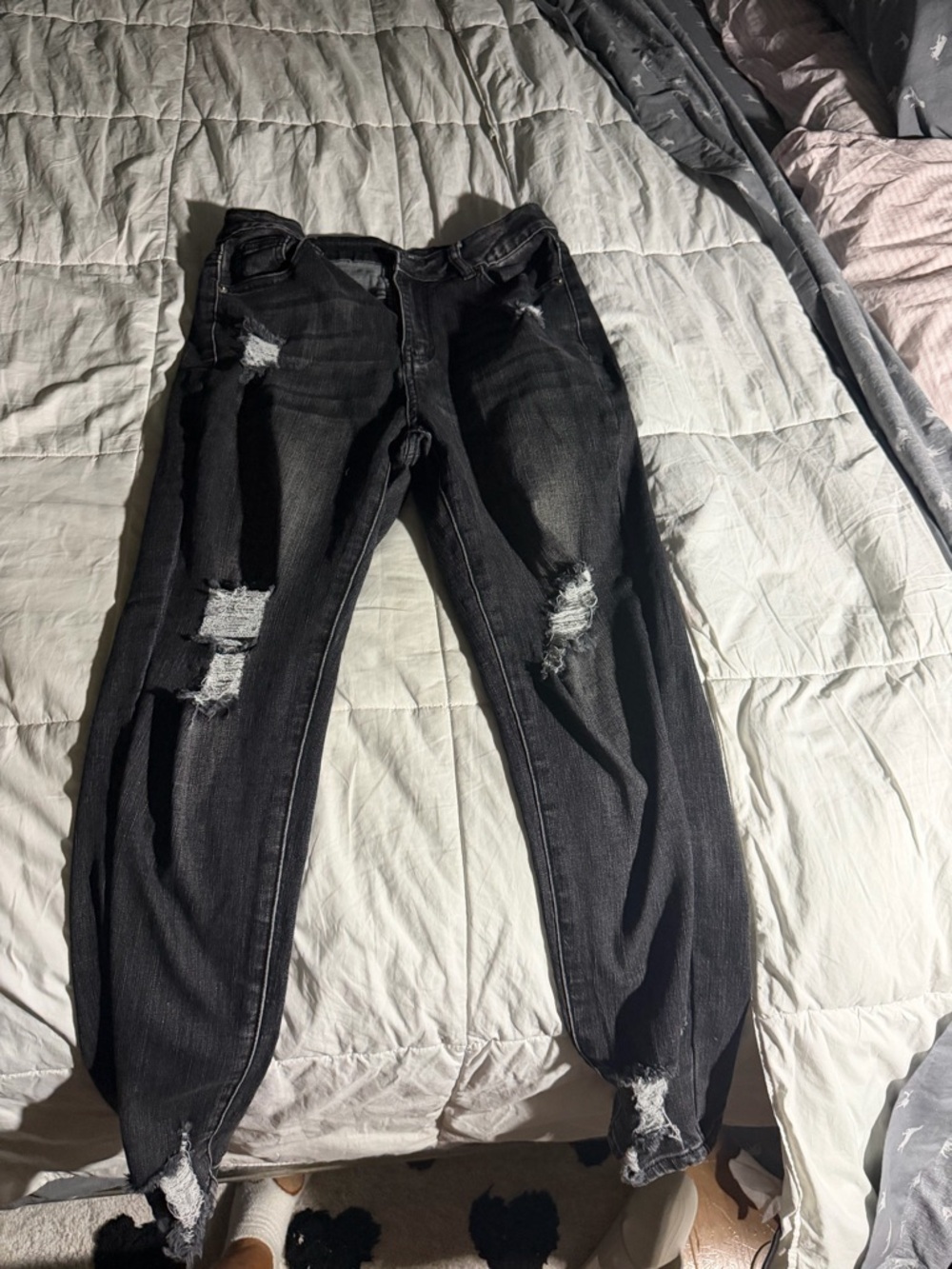 Express Black Distressed Boyfriend Jeans